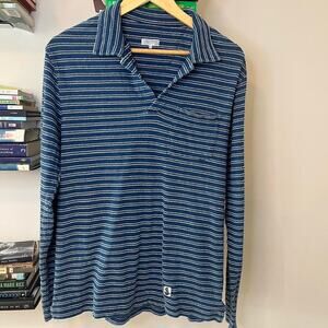 Quaker Marine Supply Blue  Collared Long Sleeve Size M PTP 21”